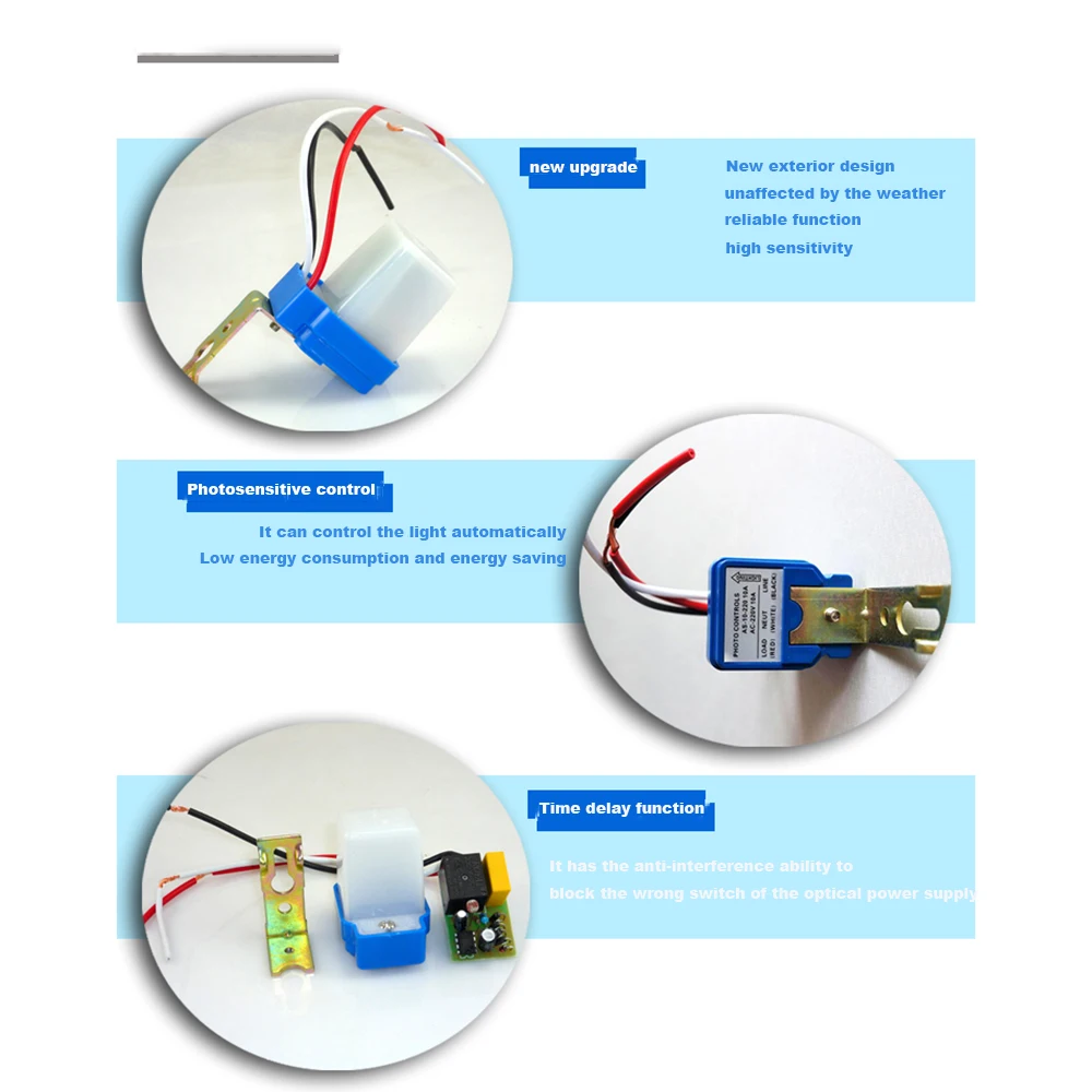 Switch Auto On/Off Photocell Street Lamp Light Switch DC AC 220V 110V 24V 12V 50-60Hz Photo Control Photo Motion Sensor Switch