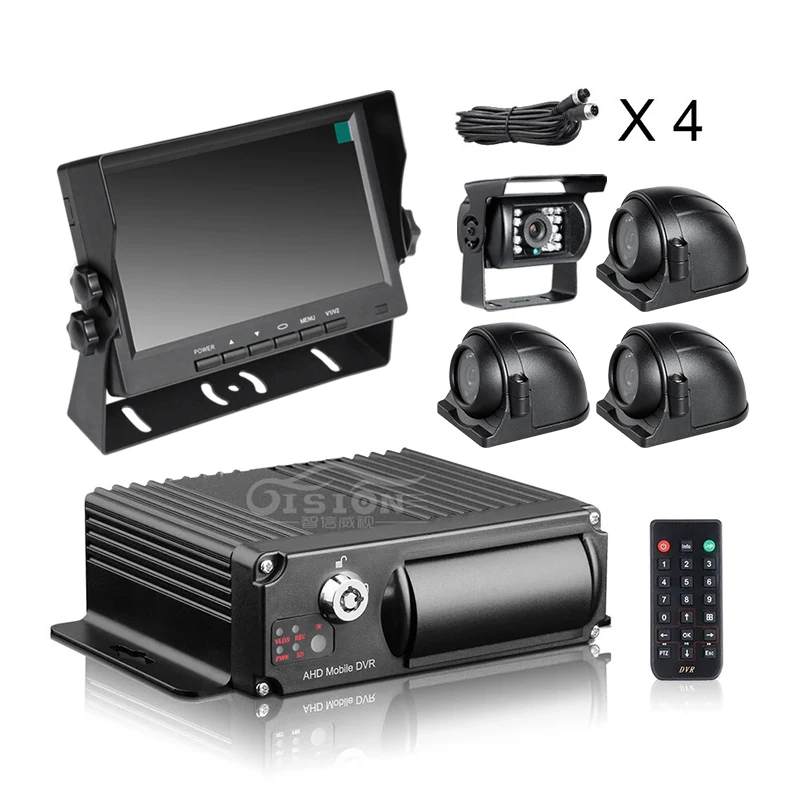 

4CH H.265 MDVR 4 Camera Dvr Video Recorder System 1.3MP 720P Rear Side Front Camera 7" VGA Monitor Kits for Truck Van Bus RV