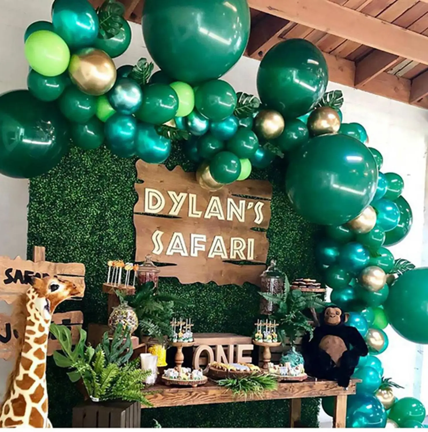 Latex Balloon Green Balloons Jungle Animal Palm Leaf Foil Balloons Safari Party Baloons Birthday Party Decorations Kids Balon