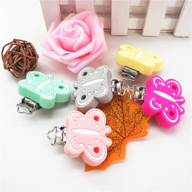 Chengkai 10pcs Silicone Butterfly Clips Baby Animal Teether Pacifier BPA Free DIY Infant dummy Pendant Toy Owl Koala Car Clip