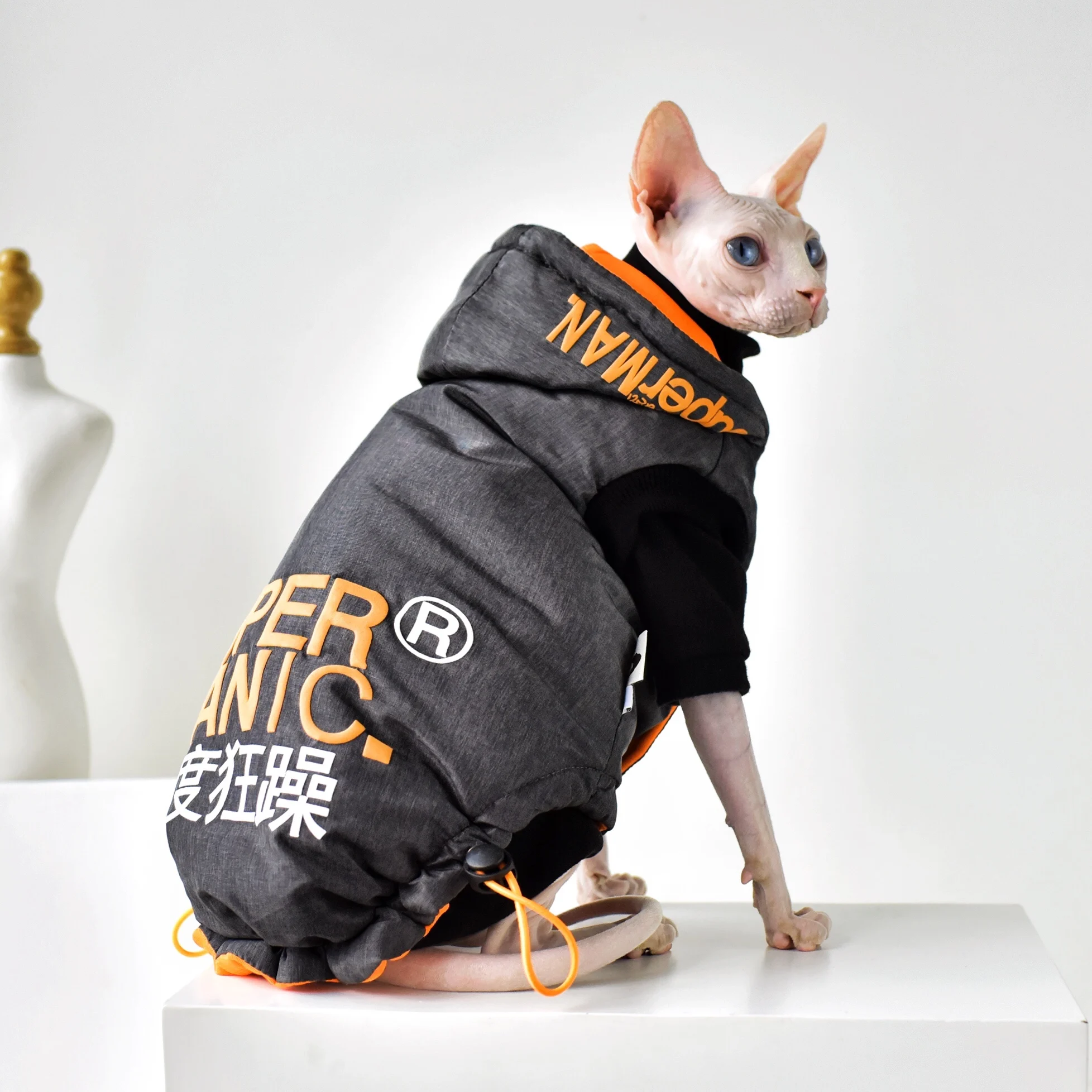 Sphynx Cat Clothes Extreme Jacket Windproof Hairless Cat Clothes Winter Thicken Jacket for Small Cats and Dogs