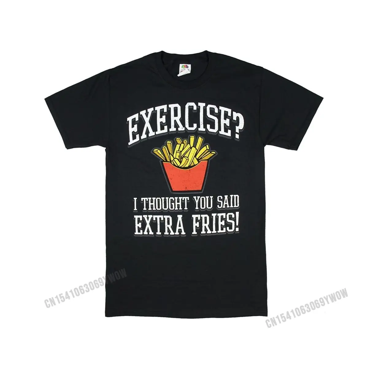 Humor Exercise? I Thought You Said Extra Fries! Graphic T-Shirt (Medium, Black) Fitted Mens Tshirts Normal Tops  Cotton Casual