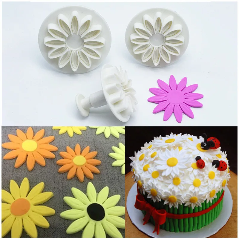 3pcs Sunflower Spring Mold Cake Fondant Biscuit Spring Embossing Mold DIY Decoration Baking Kitchen Tools