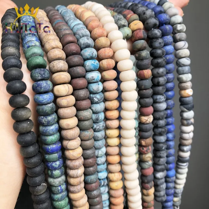 5*8mm Matte Natural Pink Quartz Agates Jades Lapis lazuli Round Rondelle Beads For Jewelry Making DIY Chrams Bracelet Ear Studs