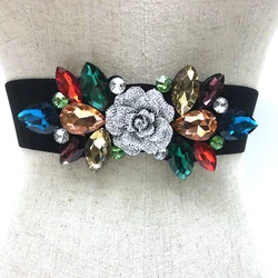 2019 New Fashion Color Crystal Elastic Belt Women's Brand Elastic Waistband Female Wide Belts for Women Dress Accessories Sw334
