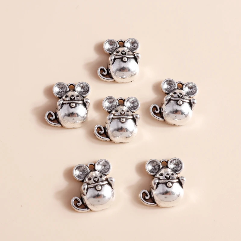 Leslie 20pcs 15*15mm Antique Silver Color Mole Mouse Charms Fit Necklace Pendant Bracelet Handmade Jewelry Making Accessories