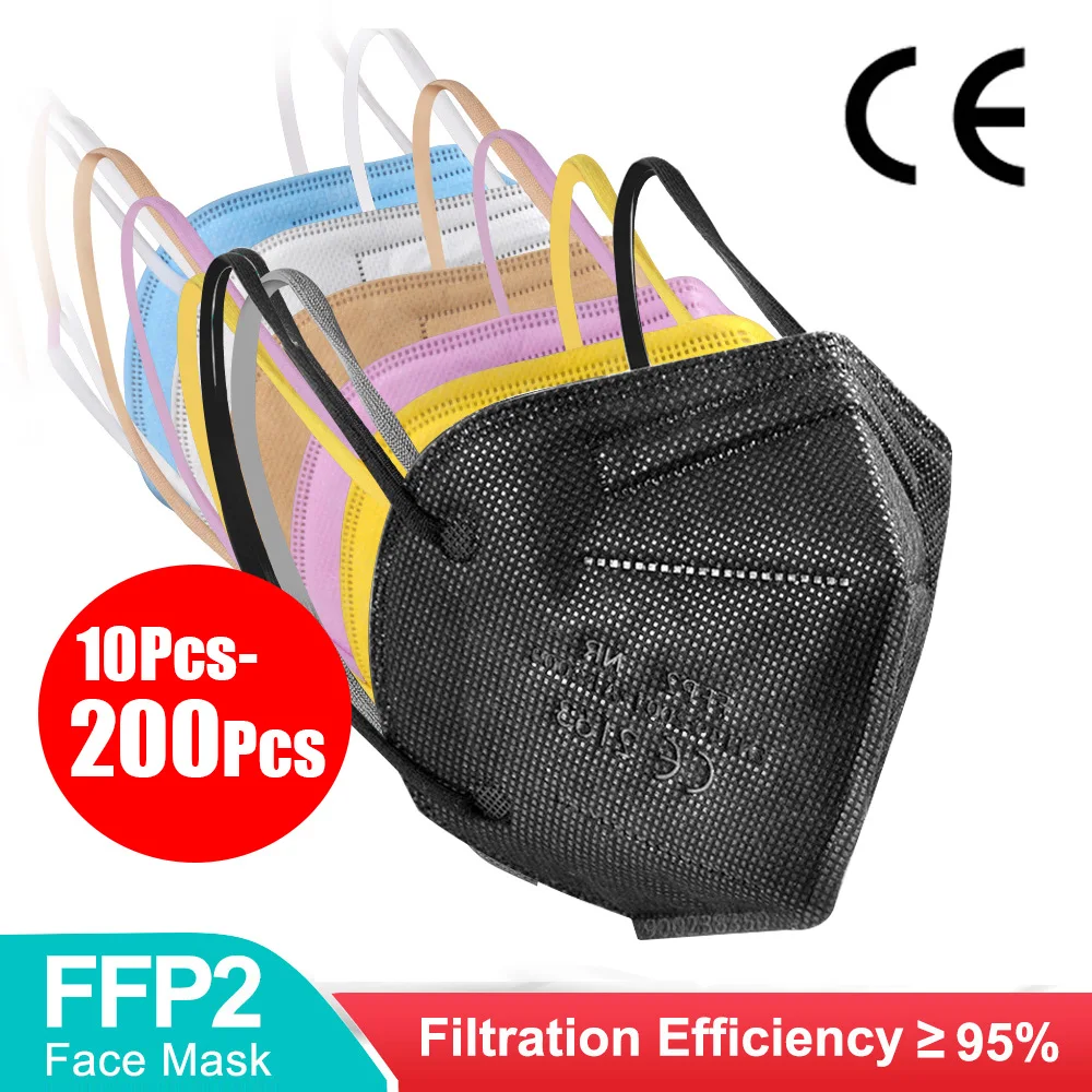 10-200pcs ffp2mask Black kn95 mascarillas negra Adults 5 Layers fpp2 approved kn95 CE Respirator Face Mask ffp2reutilizable ffp3