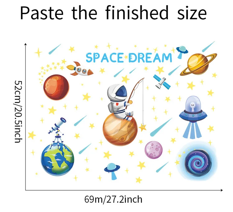 Leuchtende Weltraum-Planeten-Raketen-Wandaufkleber für Kinderzimmer, Schlafzimmer, Heimdekoration, Wandbild, Cartoon-Wohnzimmer, im Dunkeln leuchtende Aufkleber – Detail 4