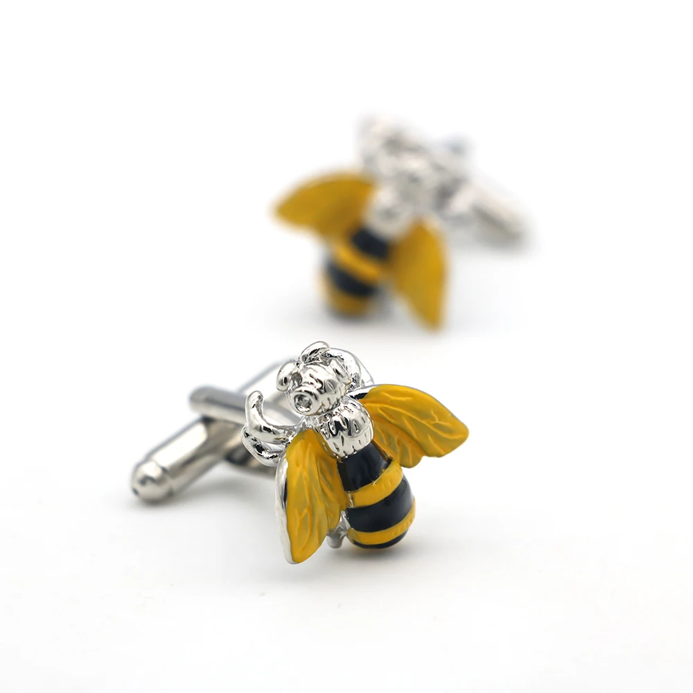 New Arrival Cute Bee Cuff Links Yellow Color Wasp Design Quality Brass Material Men\'s Cufflinks