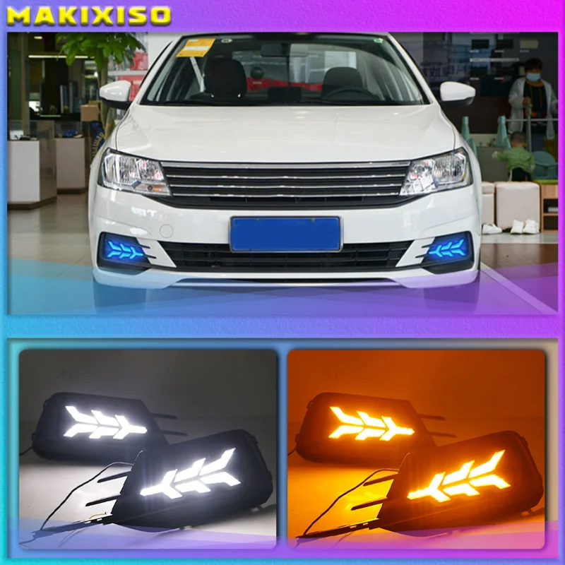 

1 Pair For Volkswagen VW Lavida 2019 with Yellow Trun Signal Light Blue Night Lamp LED DRL Daytime Running Light