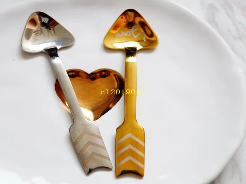 

200pcs/lot Creative Cupid Arrow Love Spoon Stainless Steel Coffee Spoon Dessert Spoon Stirring Spoon Kitchen Tool