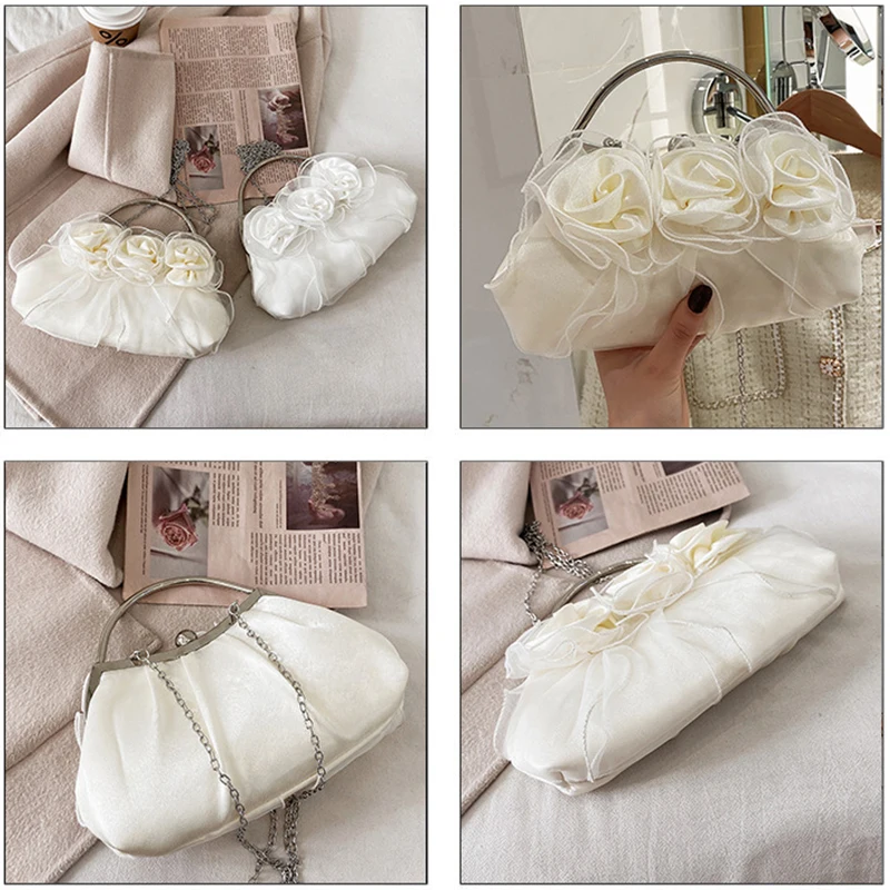 White Purses and Handbags Pouch for Wedding Elegant Bridal Flower Evening Clutch Bag Luxury Designer Chain Crossbody Bag ZD2091