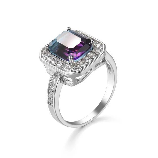 Beautiful Tourmaline Cut Nano Simulated Zultanite Color Change Diaspore Women Wedding Cocktail Ring 925 Sterling Plata