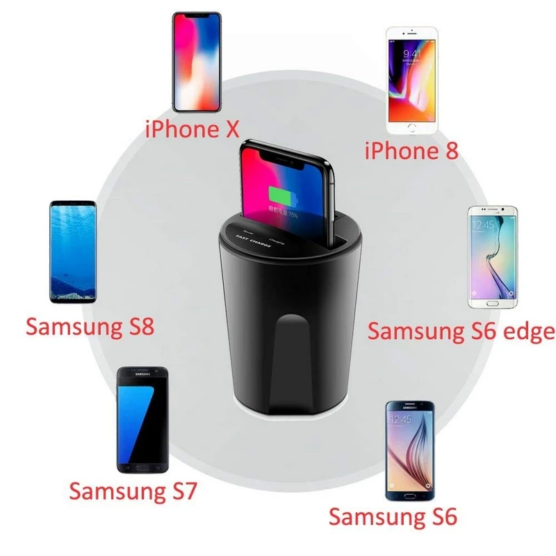 

2020 new Wireless Qi Fast Car Charger Charging Cup Holder For iPhone X, iPhone 8, Samsung S8, Samsung S7, Samsung S6