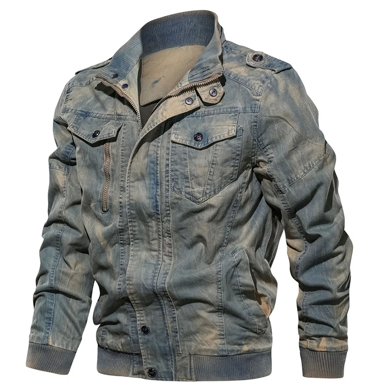 Men's Vintage Military Denim Jacket Washed Bomber Jackets Male Slim Fit Jeans Outwear Coats Chaquetas Hombre Plus Size 5XL 6XL