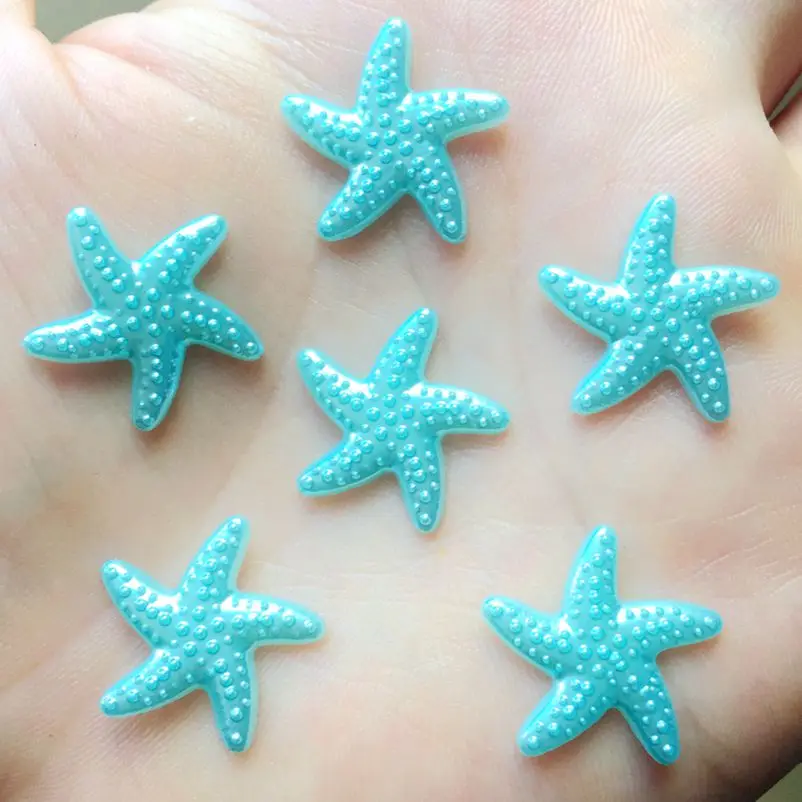 80pcs 18mm DIY Resin sky blue Flatback Starfish Star Mobile Phone Decoration wedding decoration A088