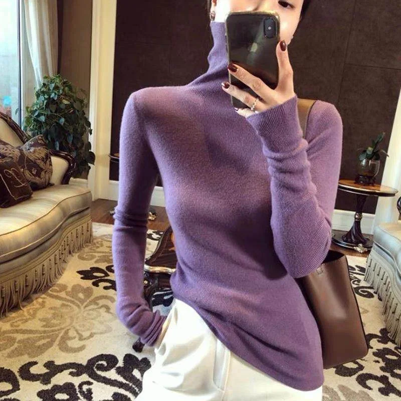 Turtleneck Cashmere Thick Sweater Women Wnter Jumpers Knit Female Long Sleeve Slim Pullover Soft Warm Pull Femme Tops Purple