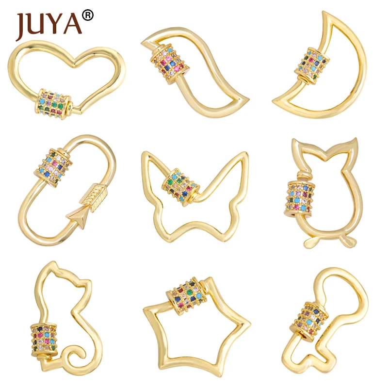 

JUYA Jewelry Making Punk Clasp Pendants Heart Charm Copper CZ Screw Clasps for DIY Accessories Women Necklace Bracelet Supplies