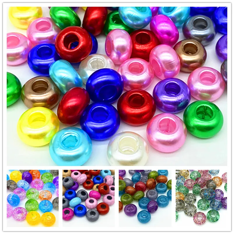 20pcs 15x9mm Big Hole Acrylic Beads Oblate Circle Space  for Jewelry Making Bracelet Pendant DIY #RoLi