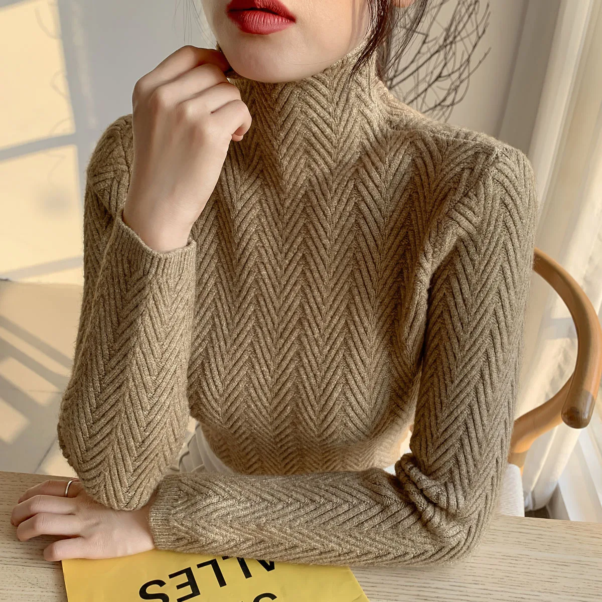 2024 Autumn Winter New High-Neck Cashmere Sweater Ladies Sweater Long Loose Knit Pullover Shirt