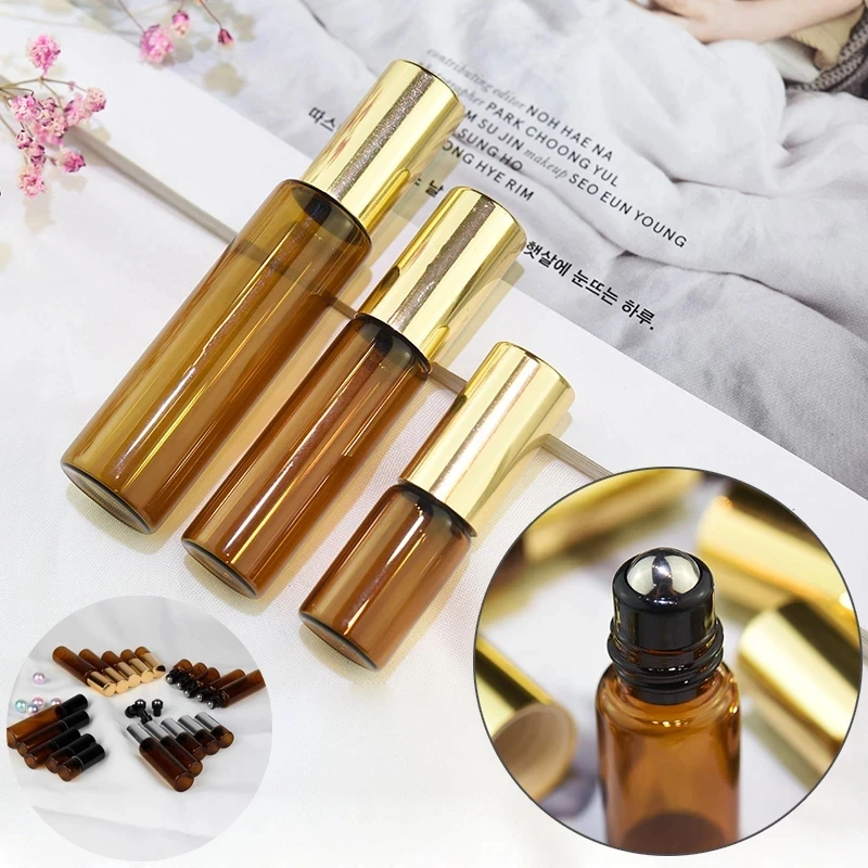 

1ml 2ml 3ml 5ml 10ml Amber Glass Essential Oil Perfume Roller Ball Bottle Roll On Vials Travel Cosmetic Aromatherapy Containers