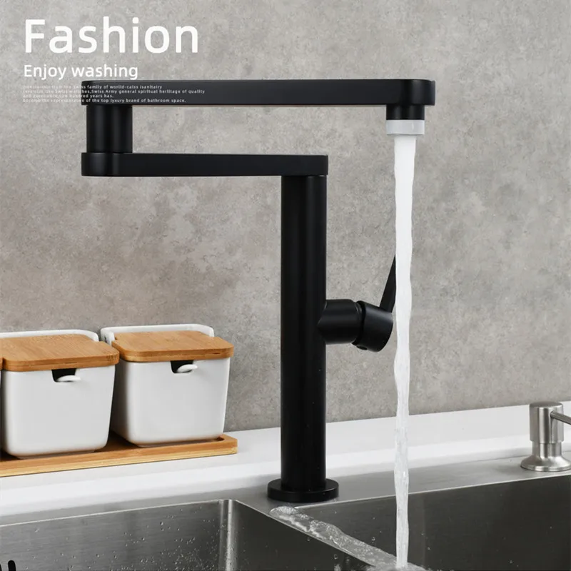 Brass Folding Kitchen Faucet Rotatable Kitchen Sink Faucet Hot & Cold Water Mixer Tap Single Handle Dual Functions Tap