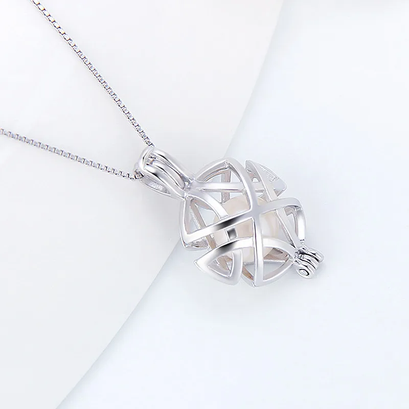 CLUCI 925 Sterling Silver Women Cage Round Ball Shaped Sporty Pendant Hollow Silver 925 Cage Pendant Pearl Locket SC327SB