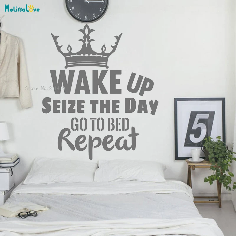 Wake Up Seize The Day Go To Bed Repeat Word Wall Sticker Home Decor Living Room Girls Room Art Vinyl Murals YT3057