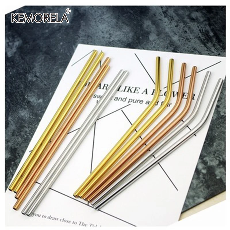 4PCS Ins metal straw stainless steel With Cleaner 304 straw straight curved Reusable Drinking Straw For Mug Cup Bar Accessories