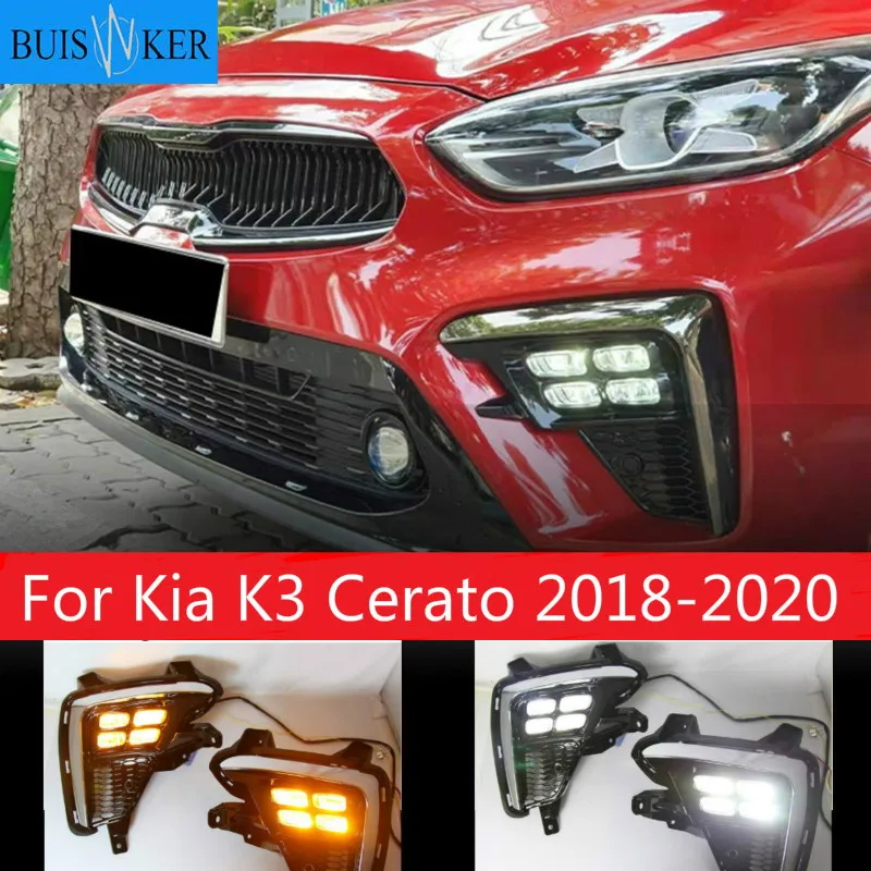 

2Pcs LED Daytime Running Light For Kia K3 Cerato 2018 2019 2020 Flowing Turn Signal Relay 12V Car DRL Fog Lamp foglights