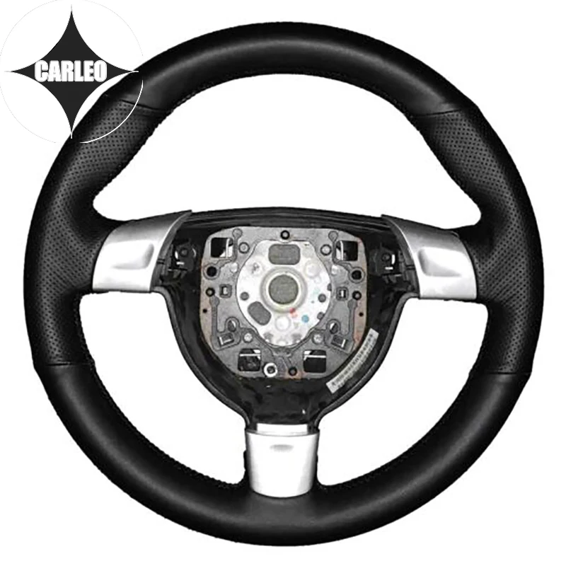 DIY Car Steering Wheel Cover for Porsche 997 2006 Genuine Black Leather White Thread Custom Hand Stitching Holder Top Layer Wrap