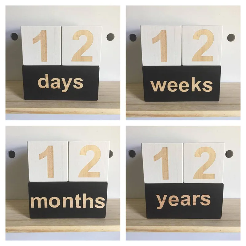 5CM Wooden Number Baby Milestone Blocks 0-9 Weekly Monthly Age Square Cubes Toys Baby Shower Nursery Decor Photo Props