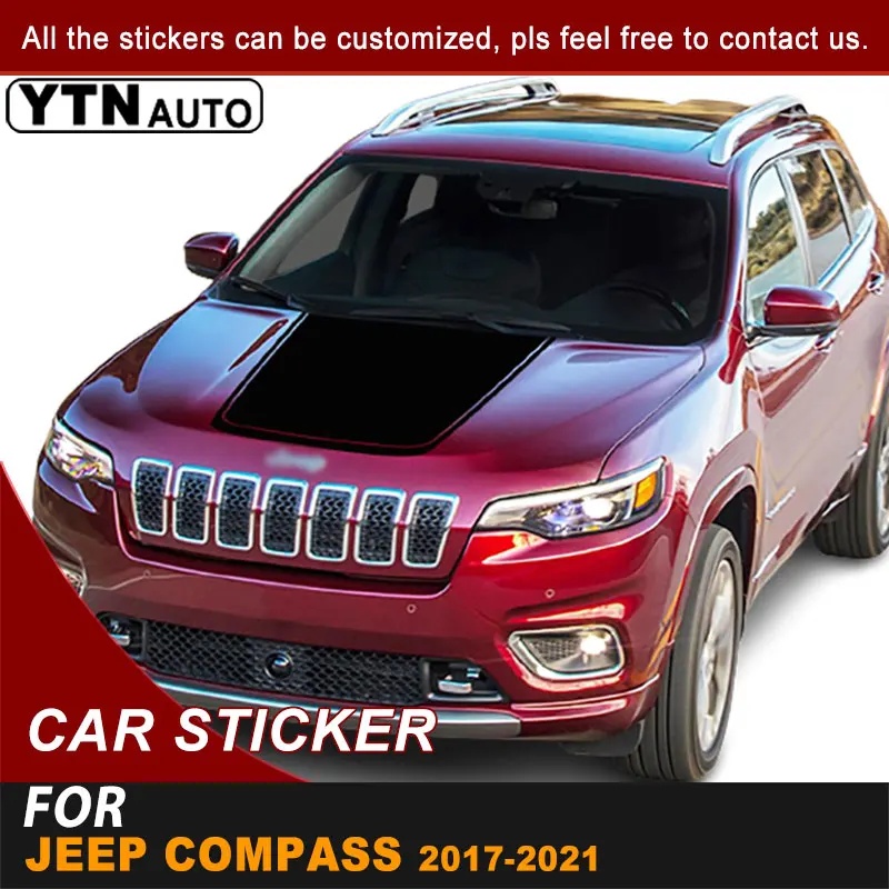 Bonnet Hood Scoop Car Sticker For Jeep Compass 2017 2018 2019 2020 2021 Full Styling Stripe Graphic Vinyl Decal Car Accessories