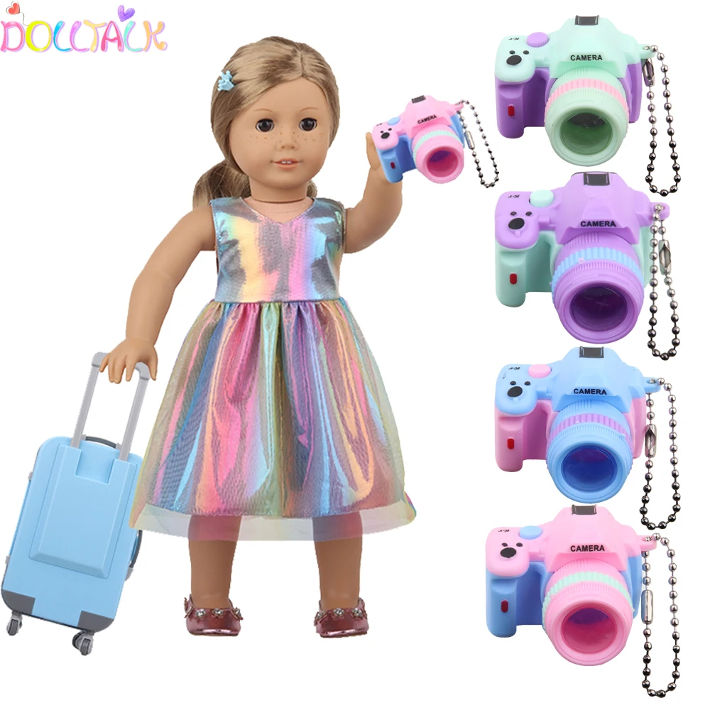 Fashion Doll Accessories Clothes Travel PU Suitcases For 18'' American Toys For Girl's Gift Mini Camera,43 cm Reborn Dolls