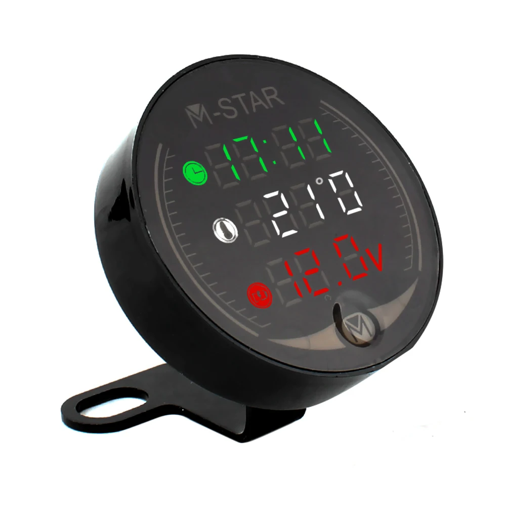 3 In 1 Motorcycle ATV Voltmeter+Electronic Clock+Thermometer Digital LED Temperature Voltage Tester Multifunction