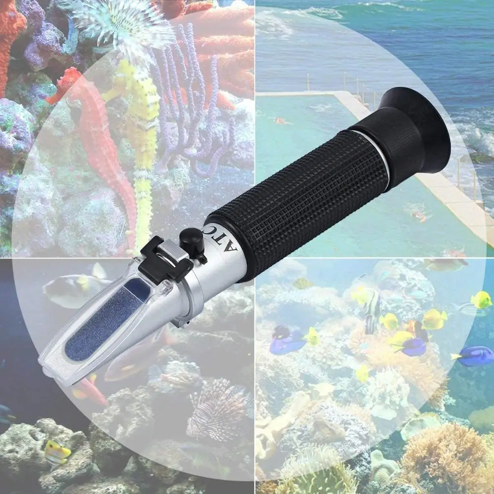 Seawater Refractometer RHS-100ATC 0-10% Salinity 1.000-1.070 Salt Specific Gravity Seawater Salinometer For Aquarium