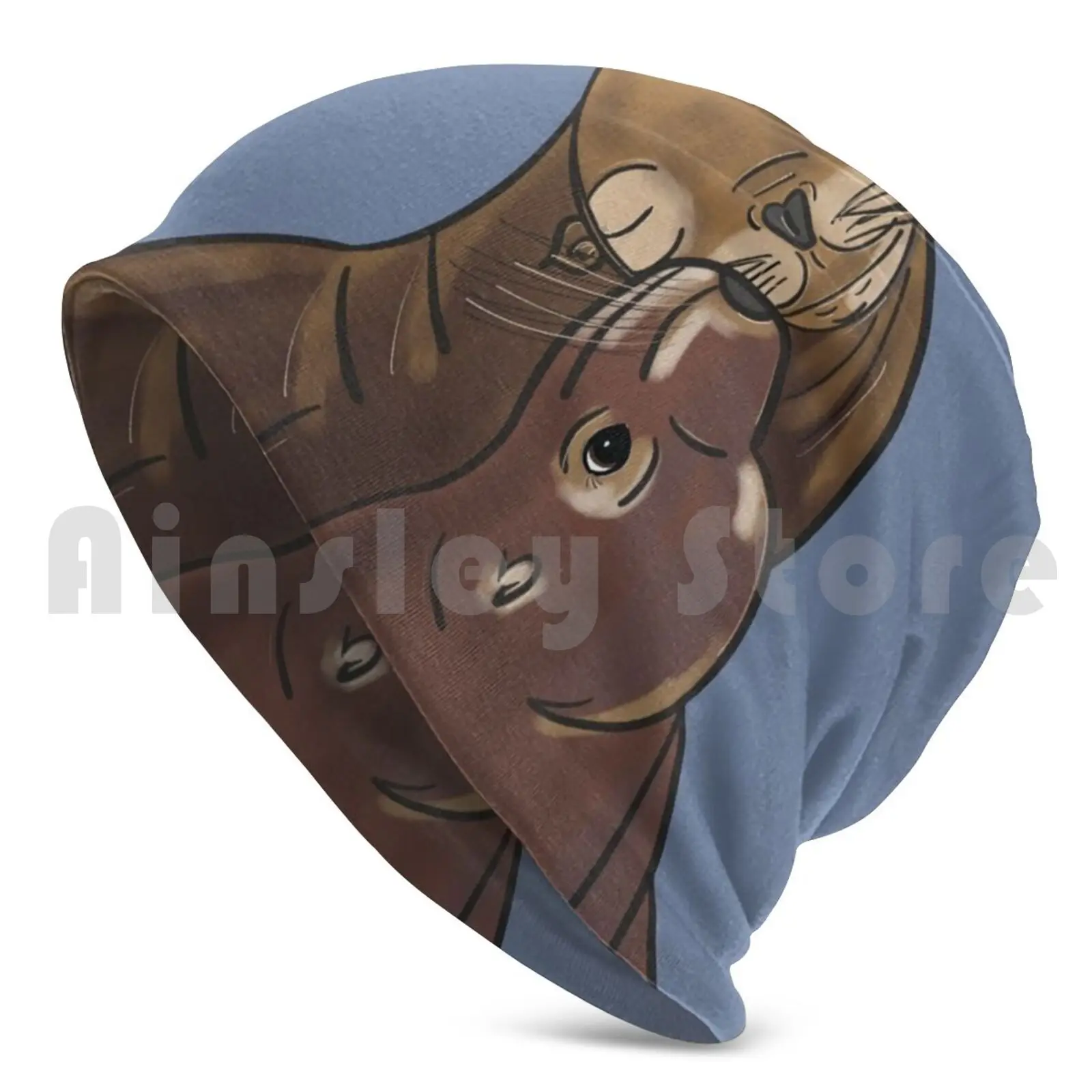 Sea Lion Love-Beanies Knit Hat 1558 Beanies Print Sea Lions Sea Lion Mammal Marine Marine Life Digital Drawing