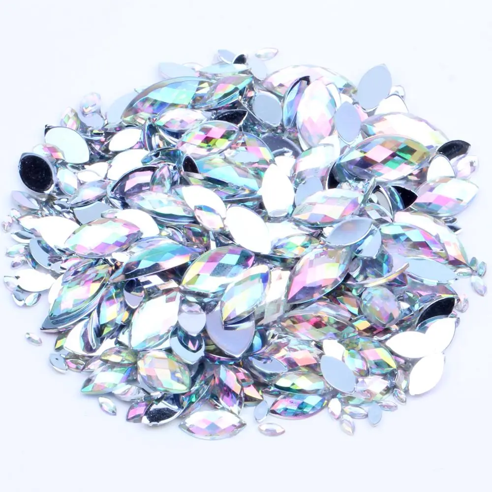 Prego strass 5x10mm 100 pçs acrílico flatback marquise terra facetas ab cores acrílico strass strass alto brilho grânulos