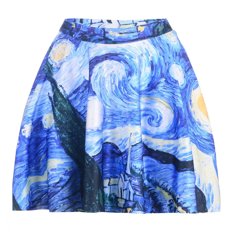 Women's Blue Starry Sky Galaxy Printed Cheering Squad Tutu Skater, Mini Pleated Skirt, Sexy Girl, New Summer