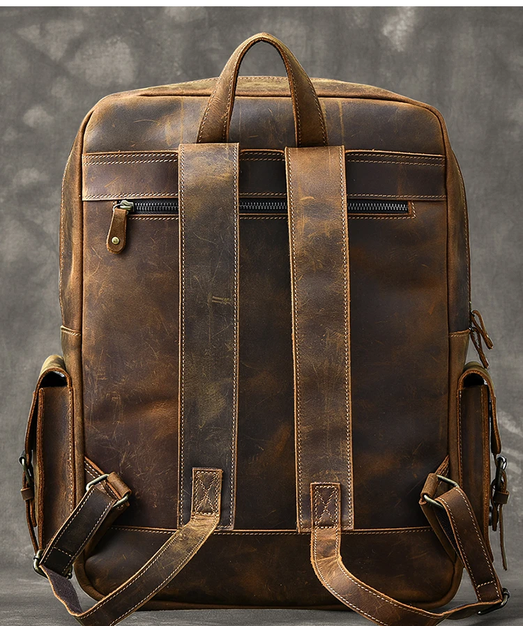 Vintage Full Grain Genuine Leather Men\'s Backpack Large Hiking Bagpack Cowhide Mochila 17\