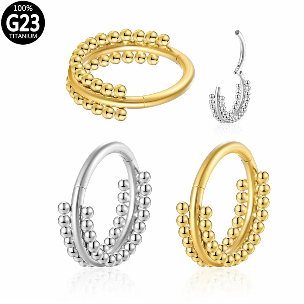 G23 Titanium Segment Ring Double Ball Side Nose Ring Hoop Hinged Segment Ear Cartilage Helix Lip Septum Clicker Piercing Jewelry