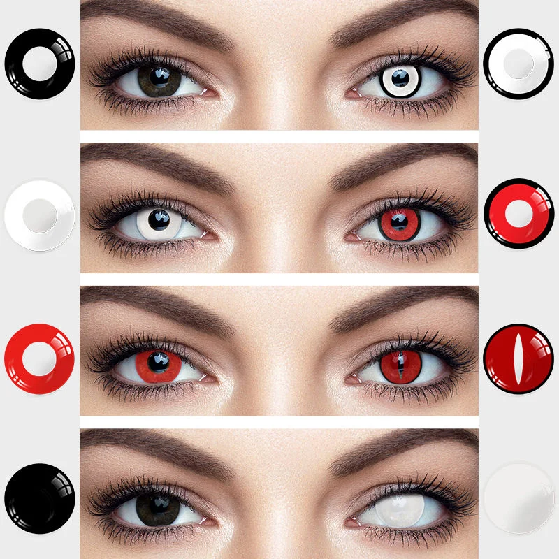 Uyaai 2 Stuks Halloween Kleurrijke Contactlenzen Anime Cosplay Eye Lenzen Veelkleurige Lenzen Lenzen Wit Zwart Rode Lenzen