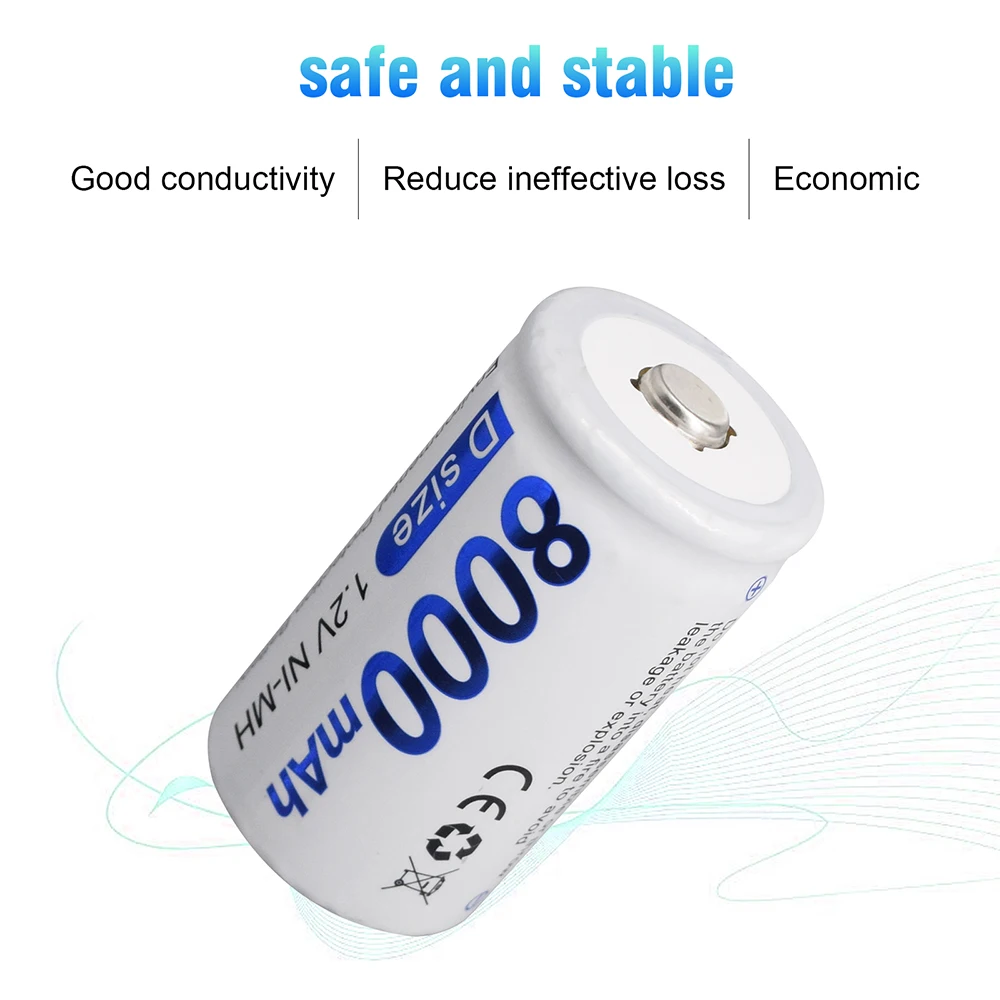 PALO D Size Rechargeable Battery 8000mAh D Cell D -Type Battery R20 LR20 Ni-MH Battery For Flash Light,Gas Stove,Water Heater