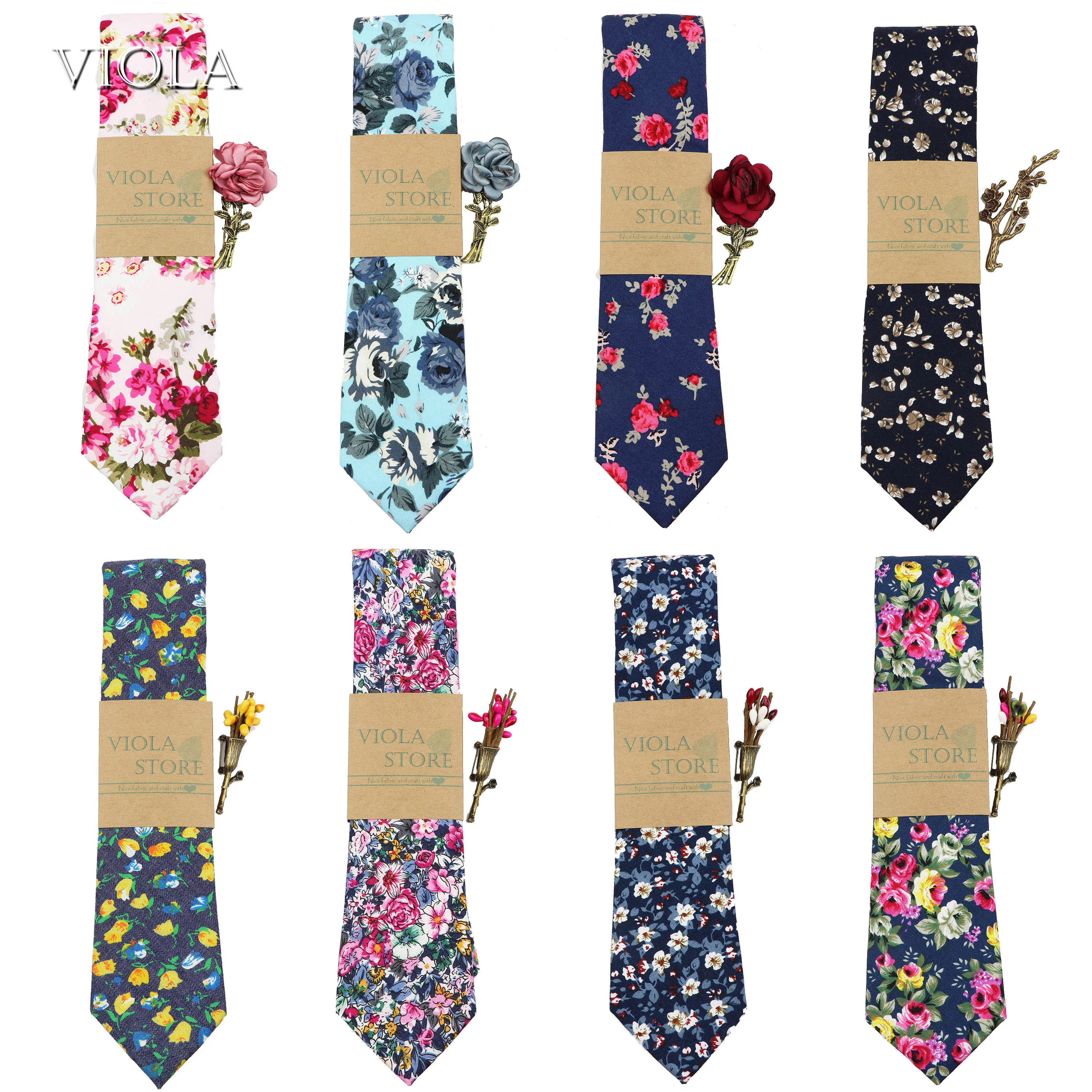 

Vintage Floral Necktie Brooch Set Men 100%Cotton 6.5cm Tie Rose Berry Pin Wedding Party Groom Tuxedo Gift Cravat Shirt Accessory