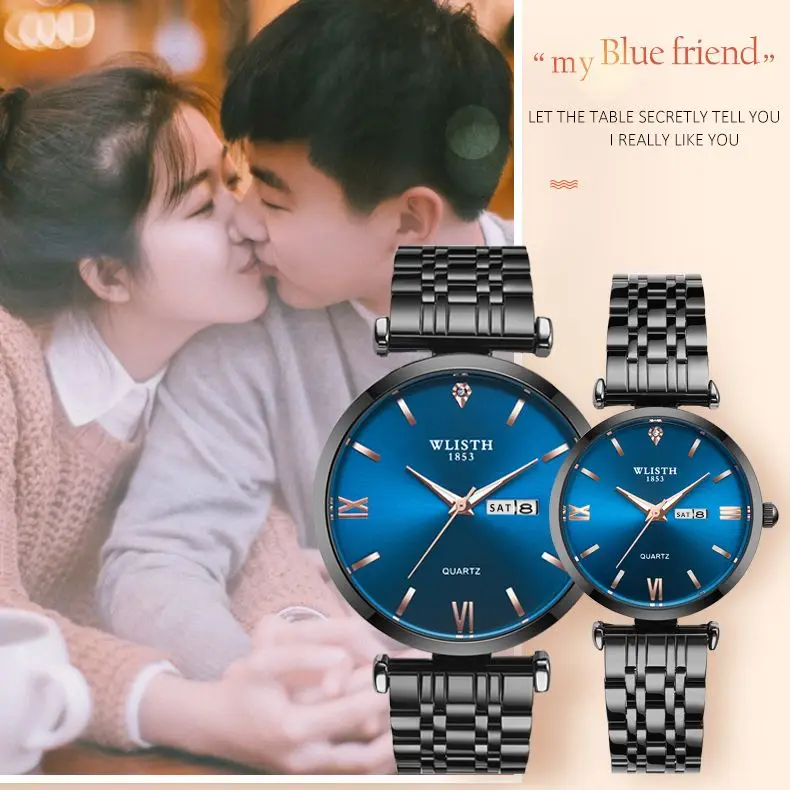 Fashion Couple Watch WLISTH Ladies Elegant Calendar Luxury Men\'s Luminous Steel Band Wristwatches Send Lover Gift Clock Reloj