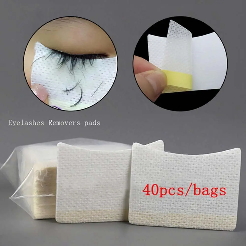 40Pcs Eyelash Extension Glue Remover Lint-Free Paper Cotton Pads Lashes Grafting Non-woven Glue Cleaning Wipes Makeup Tools