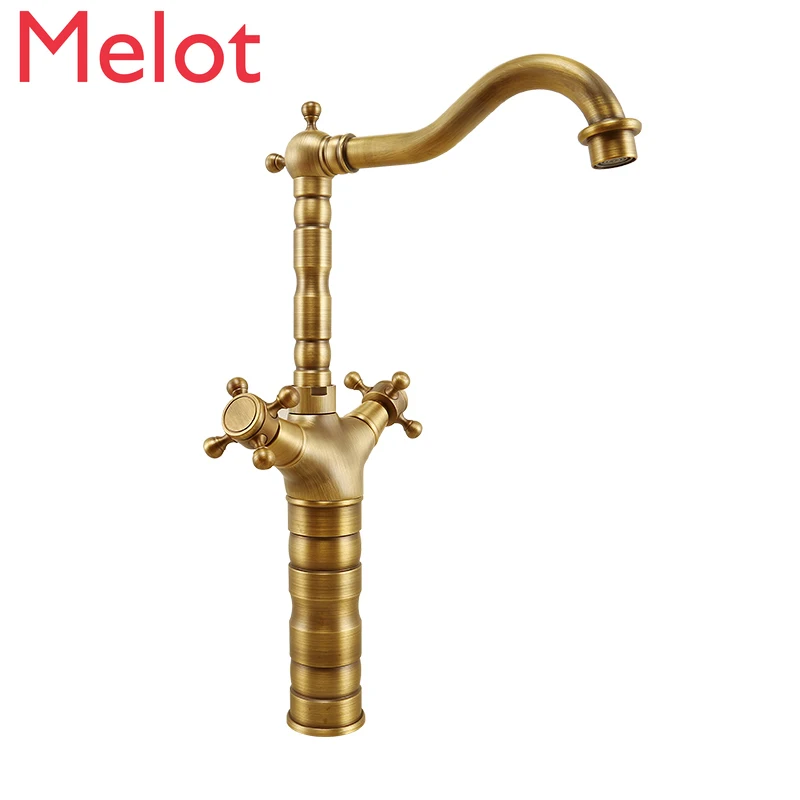 

Antique Rotating Faucet Hot and Cold European Style Copper Vintage Basin Faucet Single Hole Bronze Washbasin Faucet