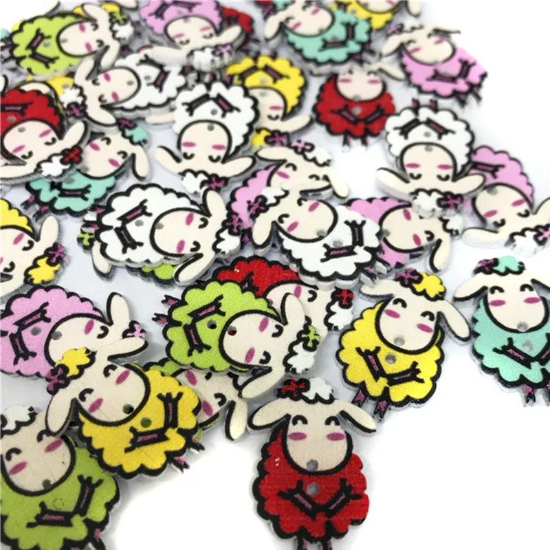 

50pcs Cute Cartoon Sheep Design Wooden Buttons for Crafts Sewing Accessories for Doll Clothes Handmade DIY Scrapbooking Buttons