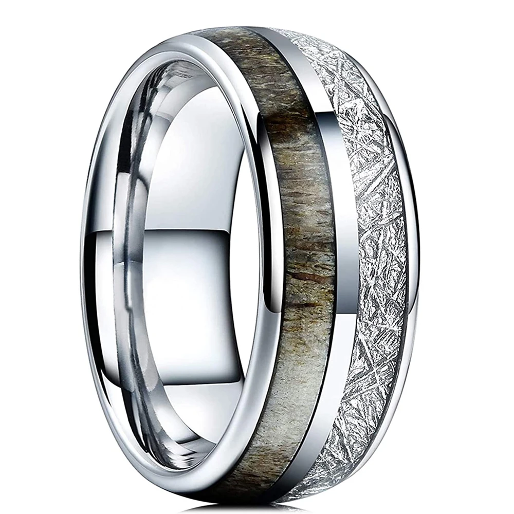 Cool 8mm Silver Color Camo Pattern Inlay Ring for Men