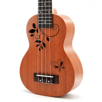 21 Inch Mahogany Ukulele Butterfly Love Flower Ukelele Mini 4 Strings Guitar Hawaiian Travel Uku Musical Instrument